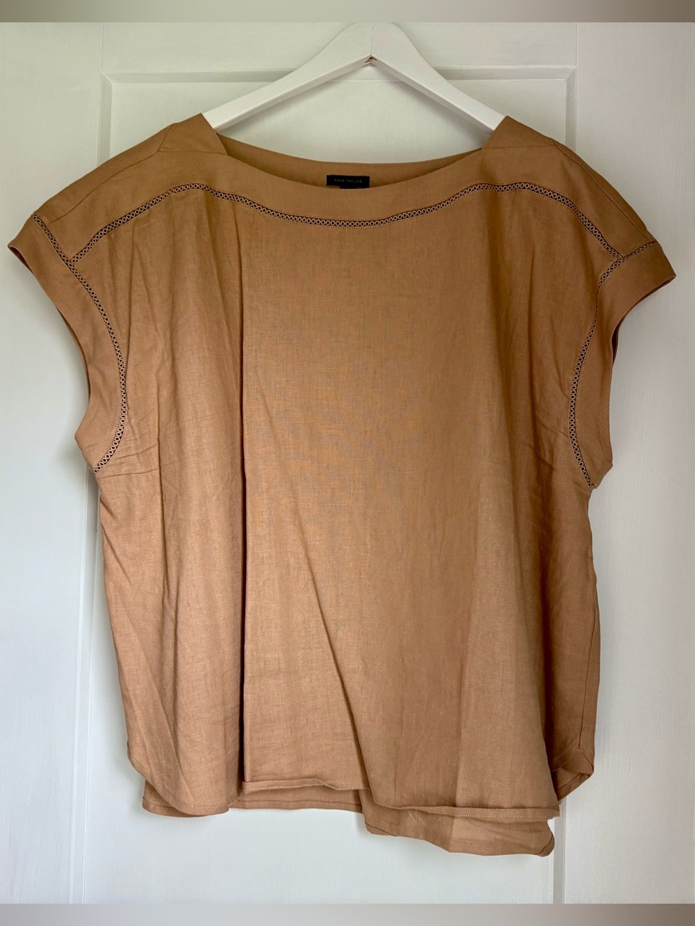 Ann Taylor Tan Cap-Sleeve Linen-Blend Blouse